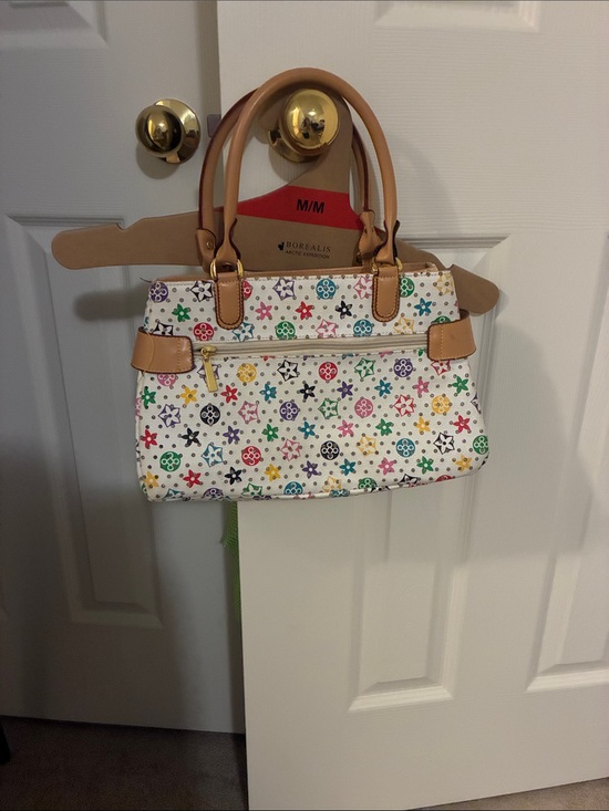 None Handbags - Multicolor Floral Logo Satchel Handbag - Tan Trim and Lining